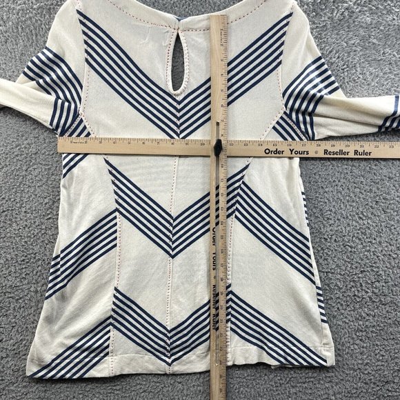 Postage Stamp Top Women's X Small Cream Striped Notch Collar Keyhole Back Top - Picture 7 of 8